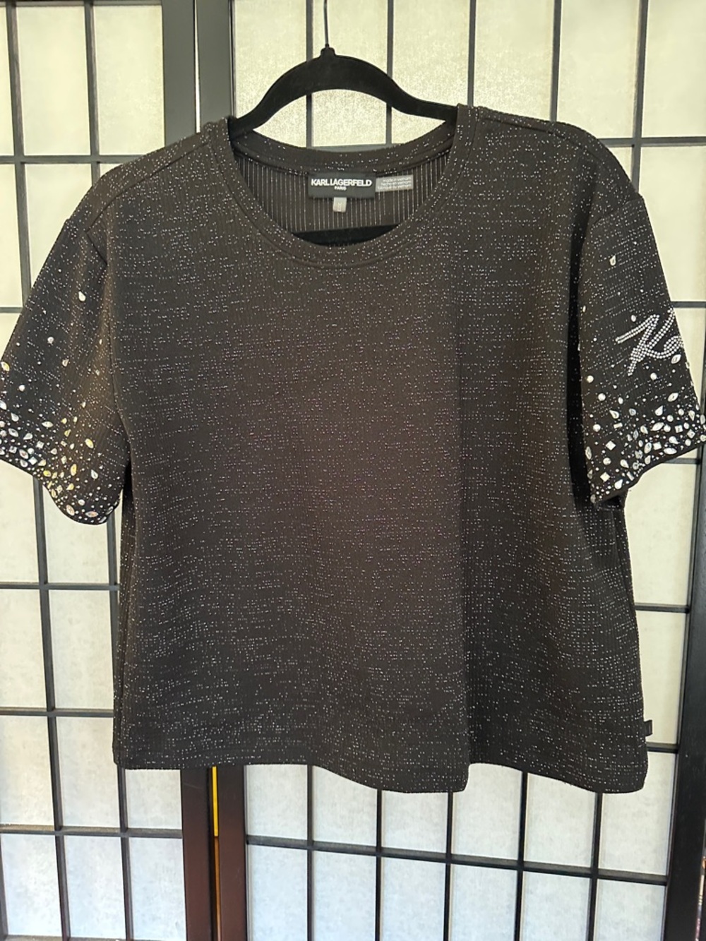 Karl Lagerfeld Black Short-Sleeve Sparkle Tee